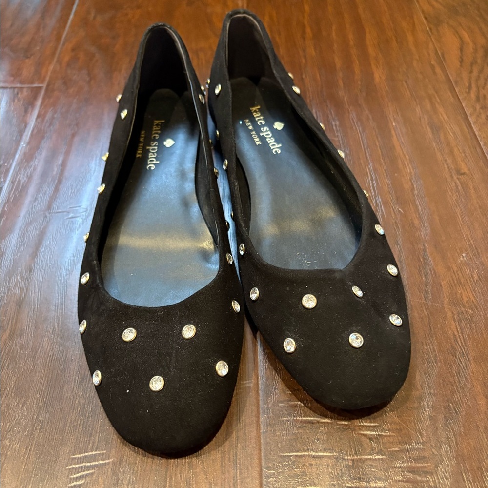 Kate Spade Black Studded Crystal Flats